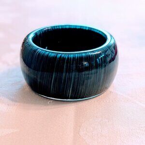 VTG 1970s Chunky Lucite Acrylic Bangle Bracelet Blue Turquoise Stripe Rare Heavy
